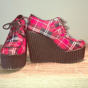 Plaid platform creepers! Blue and red!